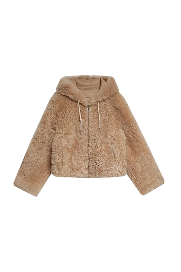 Fluffy Crop Shearling Teddy Coat with Hood Fibflx