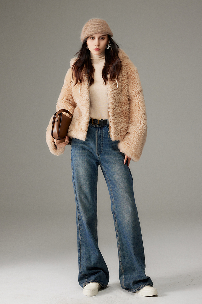 Fluffy Crop Shearling Teddy Coat with Hood Fibflx