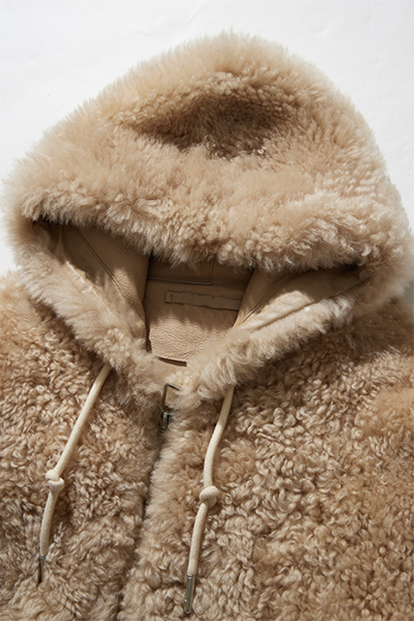 Fluffy Crop Shearling Teddy Coat with Hood Fibflx