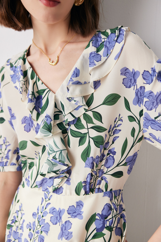 Fibflx Women's French Chic Silk Floral Maxi Dress