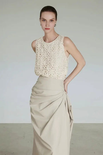 Fibflx French Floral Crochet Sleeveless Vest for Women