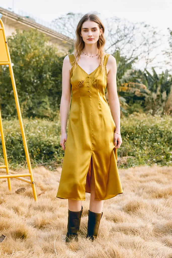 French-Inspired 19 MM Silk Charmeuse Sleeveless Midi Dress Fibflx