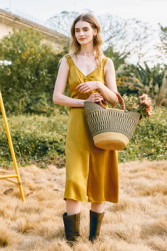 French-Inspired 19 MM Silk Charmeuse Sleeveless Midi Dress Fibflx