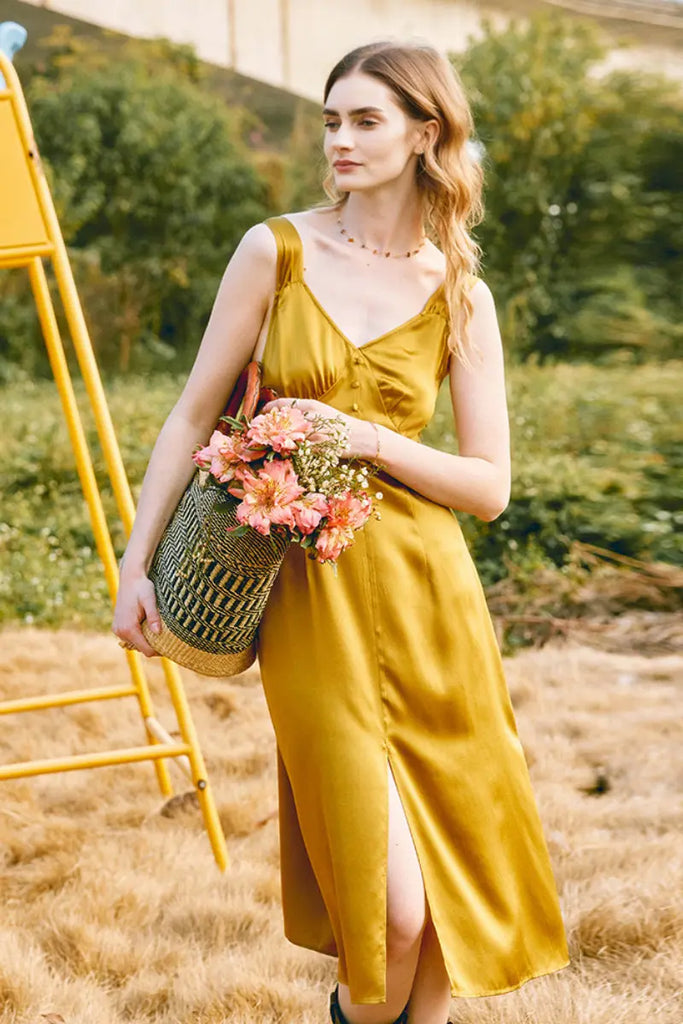 French-Inspired 19 MM Silk Charmeuse Sleeveless Midi Dress Fibflx