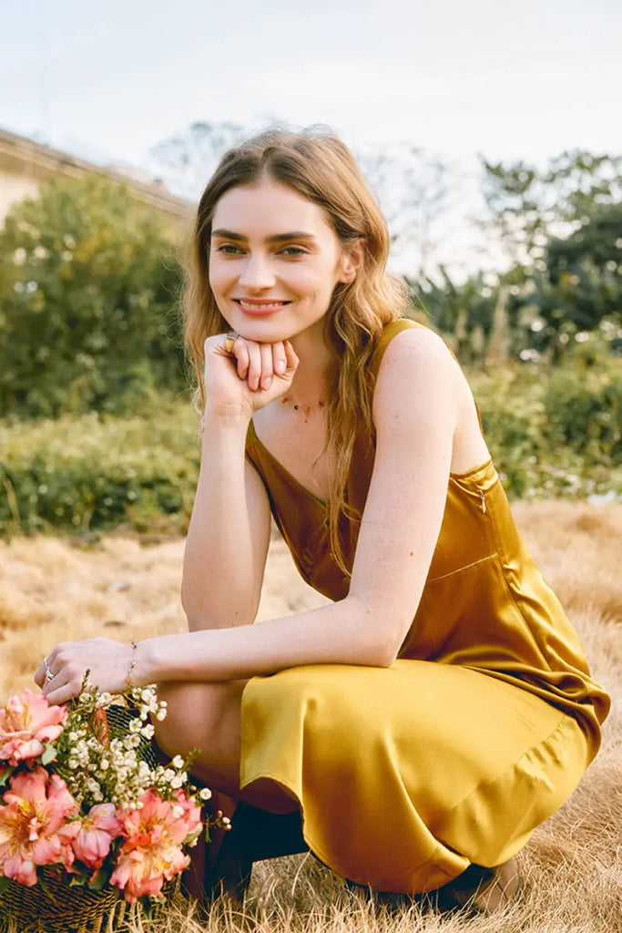 French-Inspired 19 MM Silk Charmeuse Sleeveless Midi Dress Fibflx