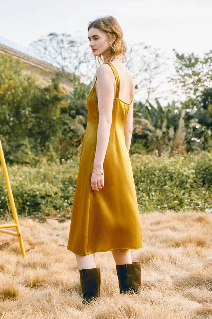 French-Inspired 19 MM Silk Charmeuse Sleeveless Midi Dress Fibflx