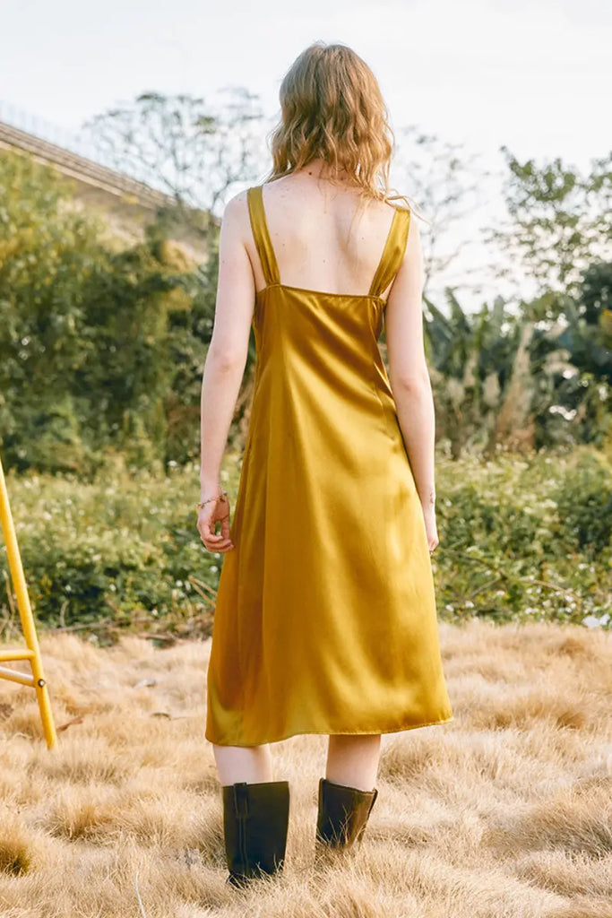 French-Inspired 19 MM Silk Charmeuse Sleeveless Midi Dress Fibflx