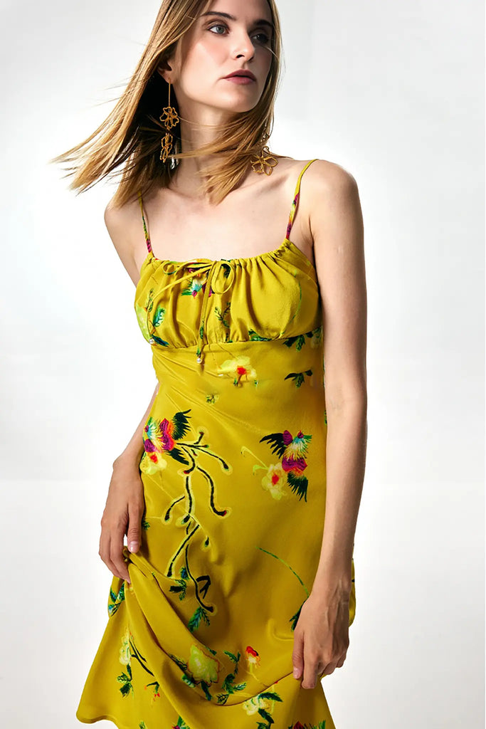 Fibflx Women's Mulberry Silk Swing Neckline Floral Printed Slip Dress