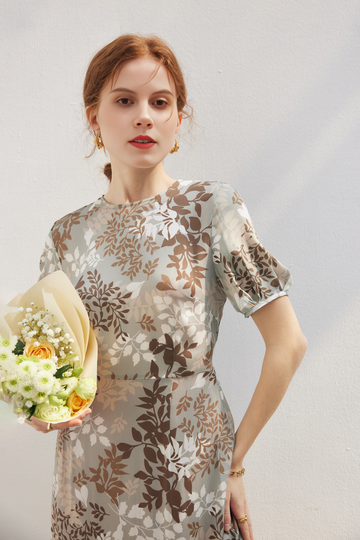 Fibflx Women's French Style Silk Floral Maxi Dress