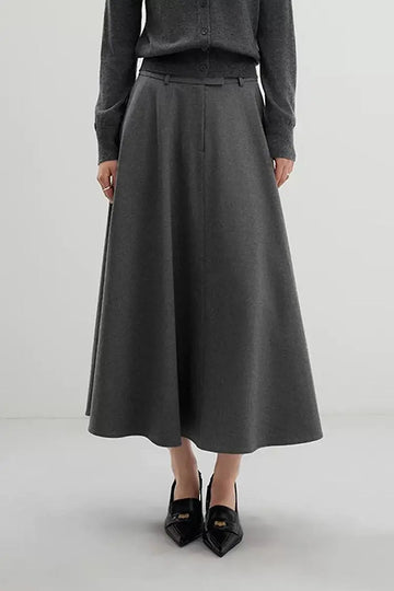 Fibflx Women's French Style Wool Flared Skirt