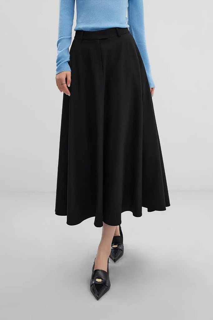 Fibflx Women's French Style Wool Flared Skirt