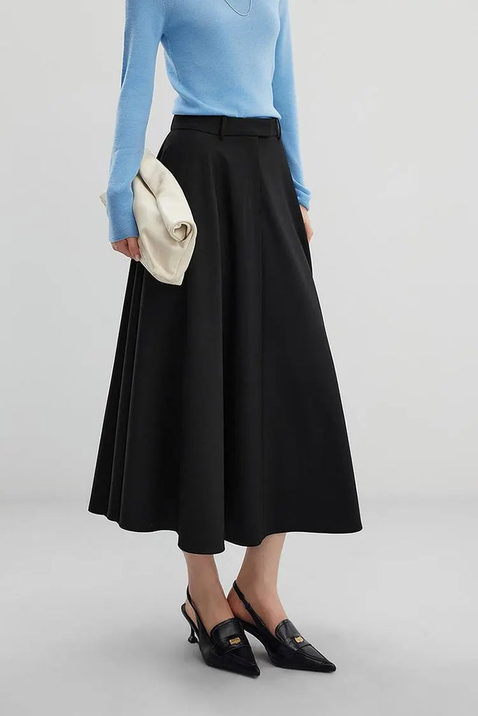 Fibflx Women's French Style Wool Flared Skirt