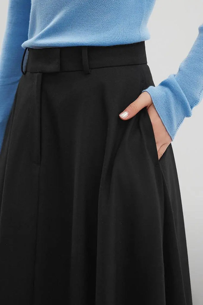 Fibflx Women's French Style Wool Flared Skirt