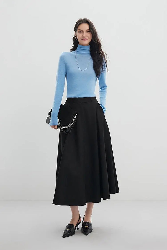 Fibflx Women's French Style Wool Flared Skirt