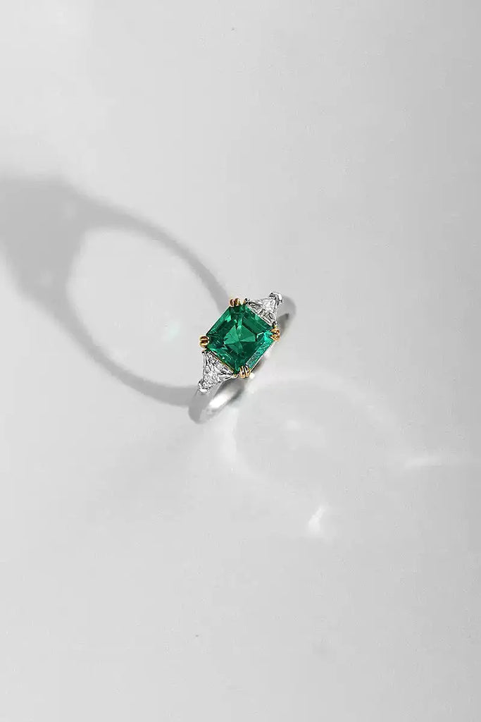 GRC Certified 1.4 Carat Lab Emerald Cut Moissanite Ring in Sterling Silver Fibflx