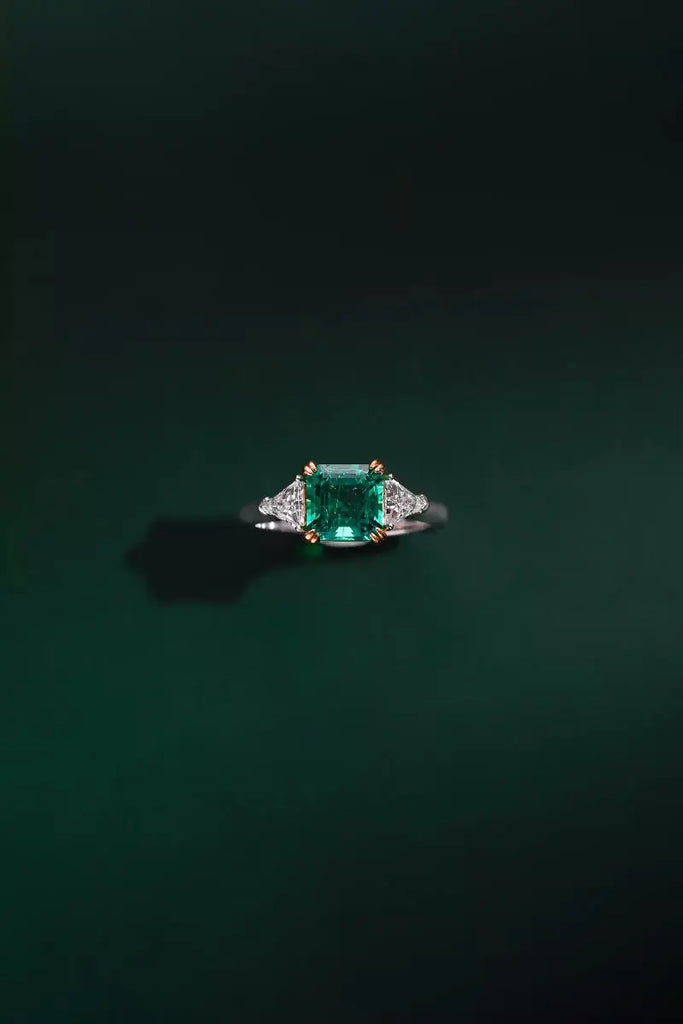 GRC Certified 1.4 Carat Lab Emerald Cut Moissanite Ring in Sterling Silver Fibflx