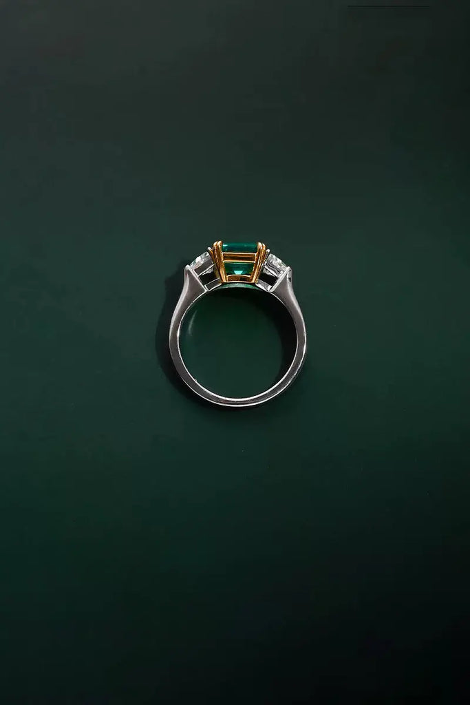 GRC Certified 1.4 Carat Lab Emerald Cut Moissanite Ring in Sterling Silver Fibflx