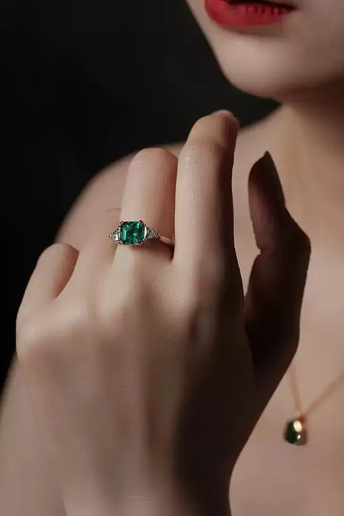 GRC Certified 1.4 Carat Lab Emerald Cut Moissanite Ring in Sterling Silver Fibflx