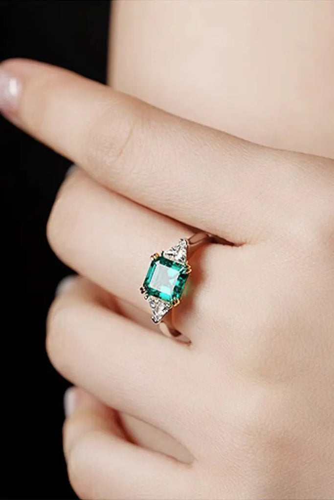 GRC Certified 1.4 Carat Lab Emerald Cut Moissanite Ring in Sterling Silver Fibflx