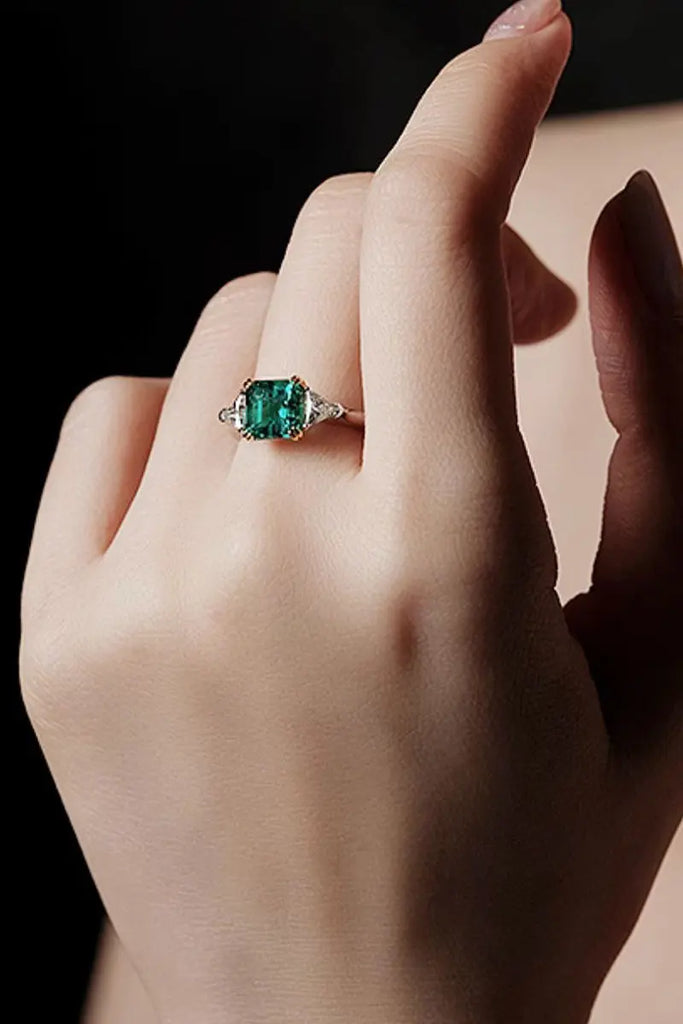 GRC Certified 1.4 Carat Lab Emerald Cut Moissanite Ring in Sterling Silver Fibflx