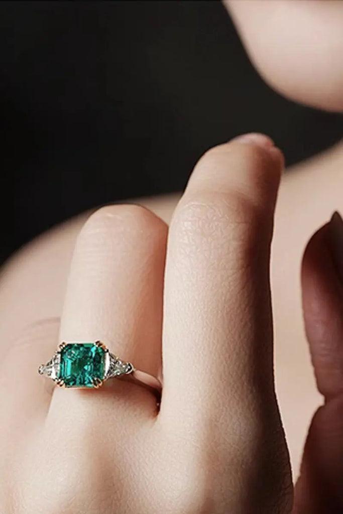 GRC Certified 1.4 Carat Lab Emerald Cut Moissanite Ring in Sterling Silver Fibflx