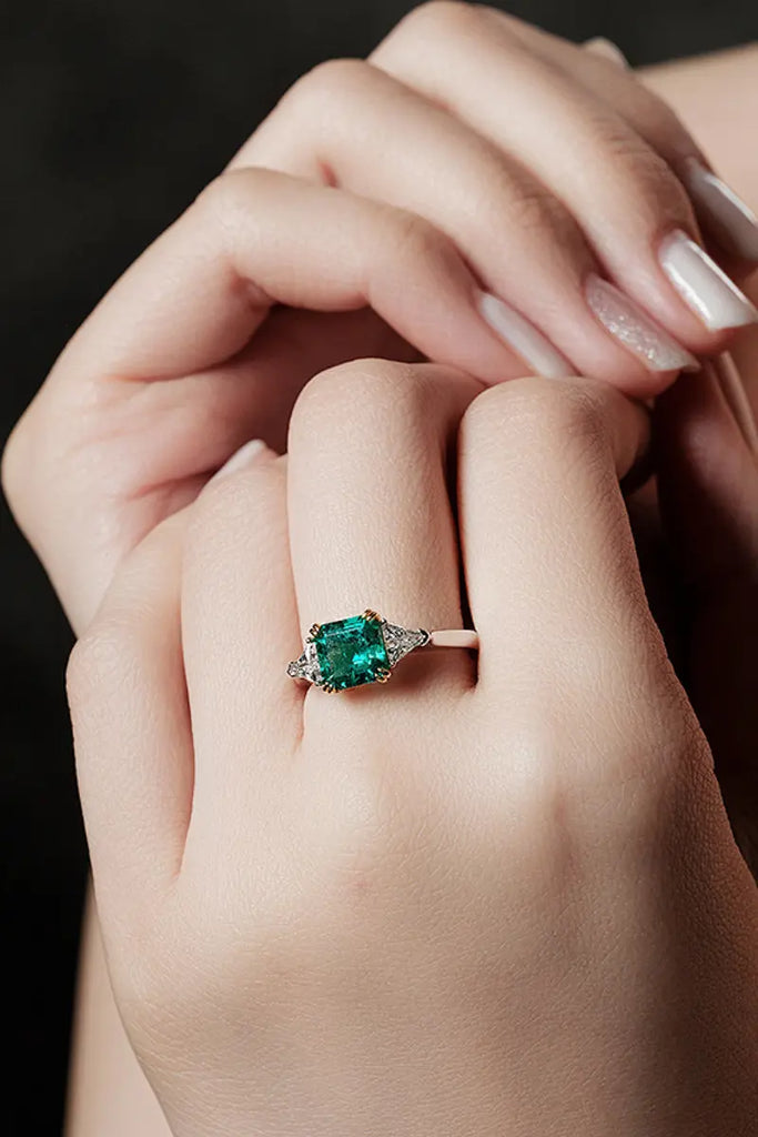 GRC Certified 1.4 Carat Lab Emerald Cut Moissanite Ring in Sterling Silver Fibflx