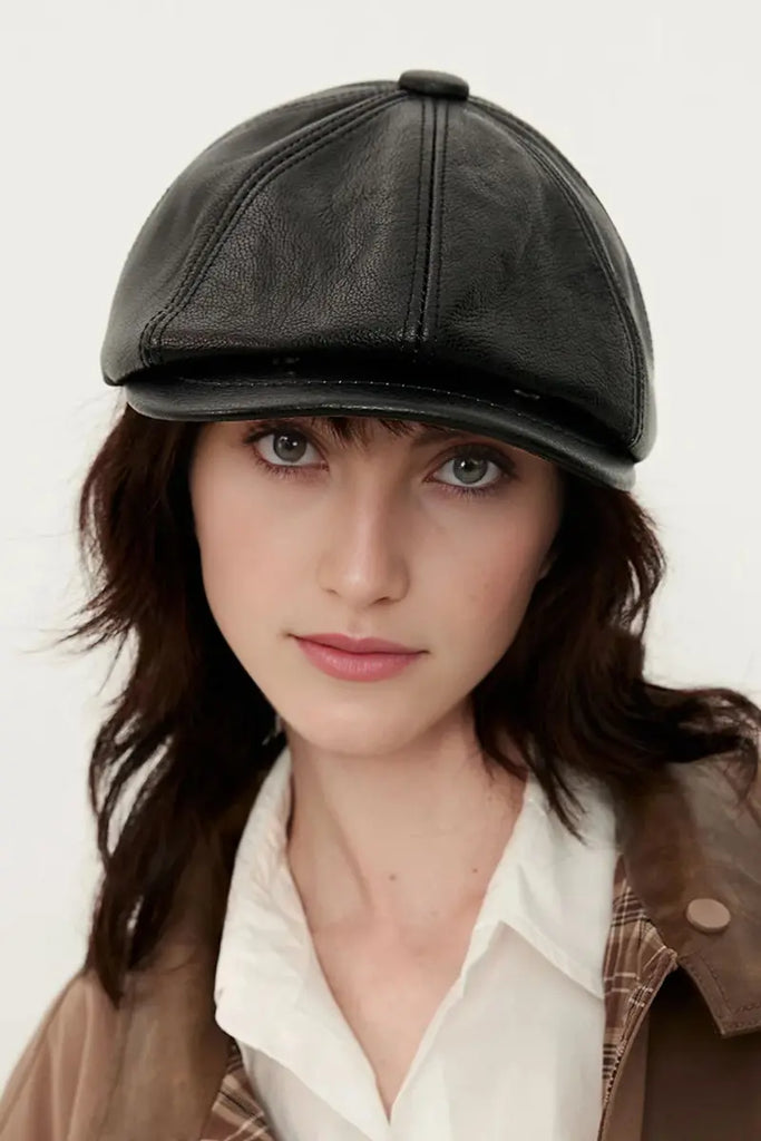 Fibflx Women's Genuine Leather Newsboy Cap
