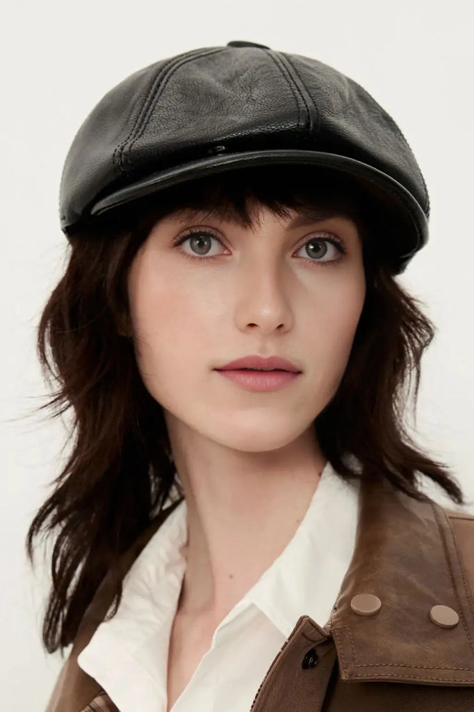 Fibflx Women's Genuine Leather Newsboy Cap