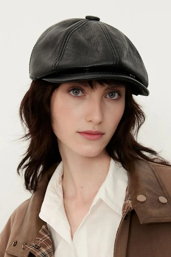 Fibflx Women's Genuine Leather Newsboy Cap