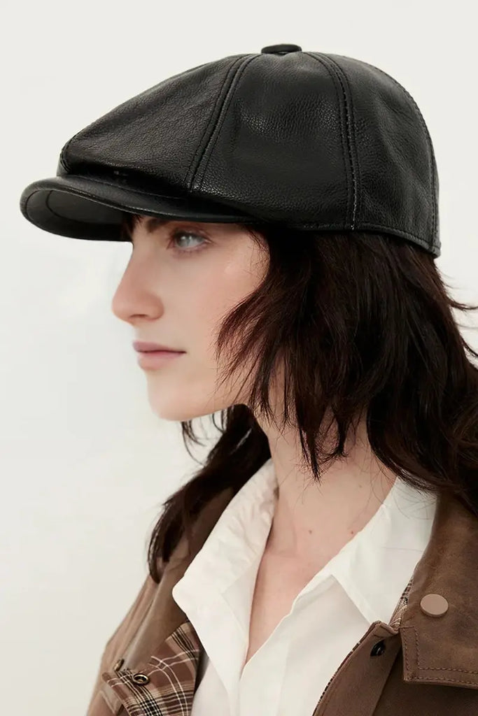 Fibflx Women's Genuine Leather Newsboy Cap