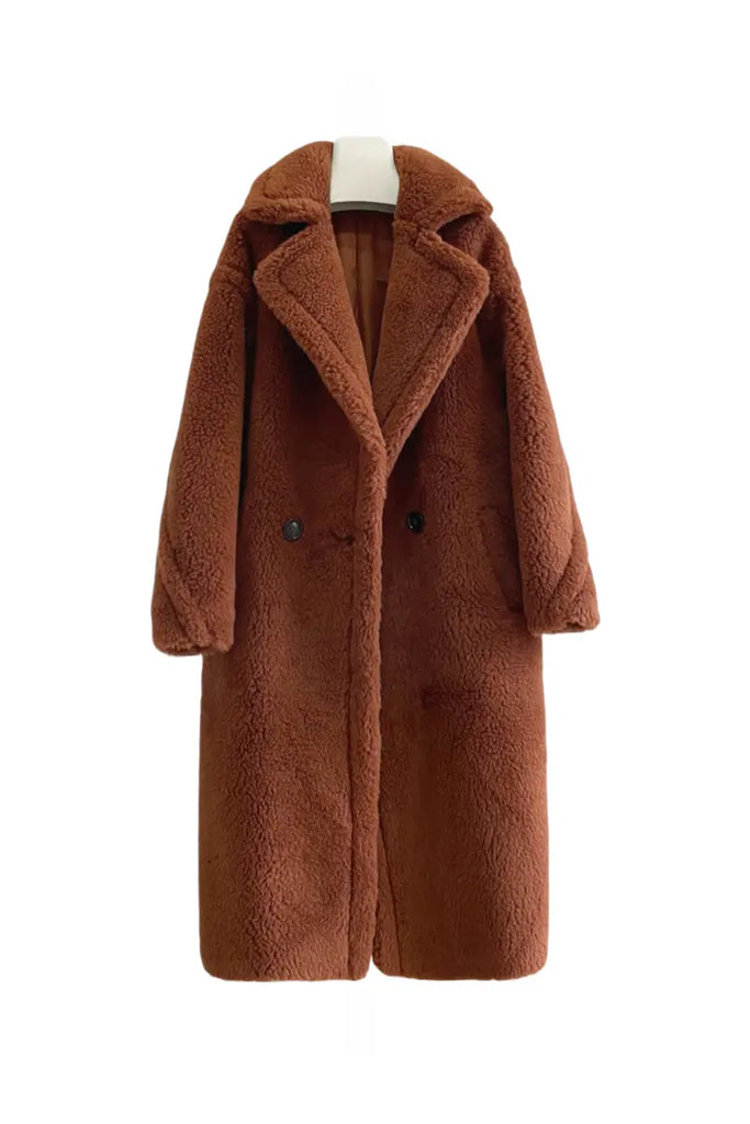 Genuine Long Teddy Coat with Lapel Collar Fibflx