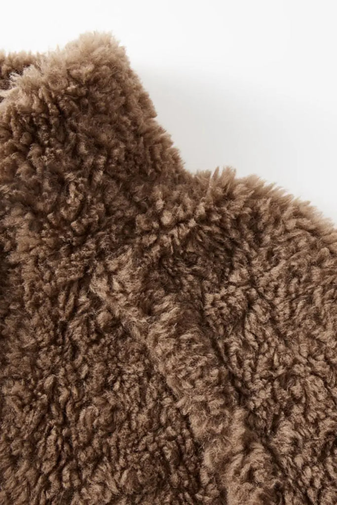 Genuine Shearling & Faux Suede Long Coat with Stand Collar Fibflx