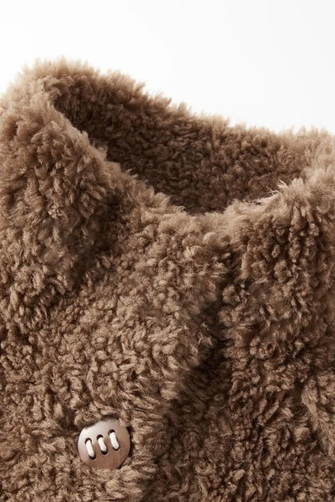 Genuine Shearling & Faux Suede Long Coat with Stand Collar Fibflx