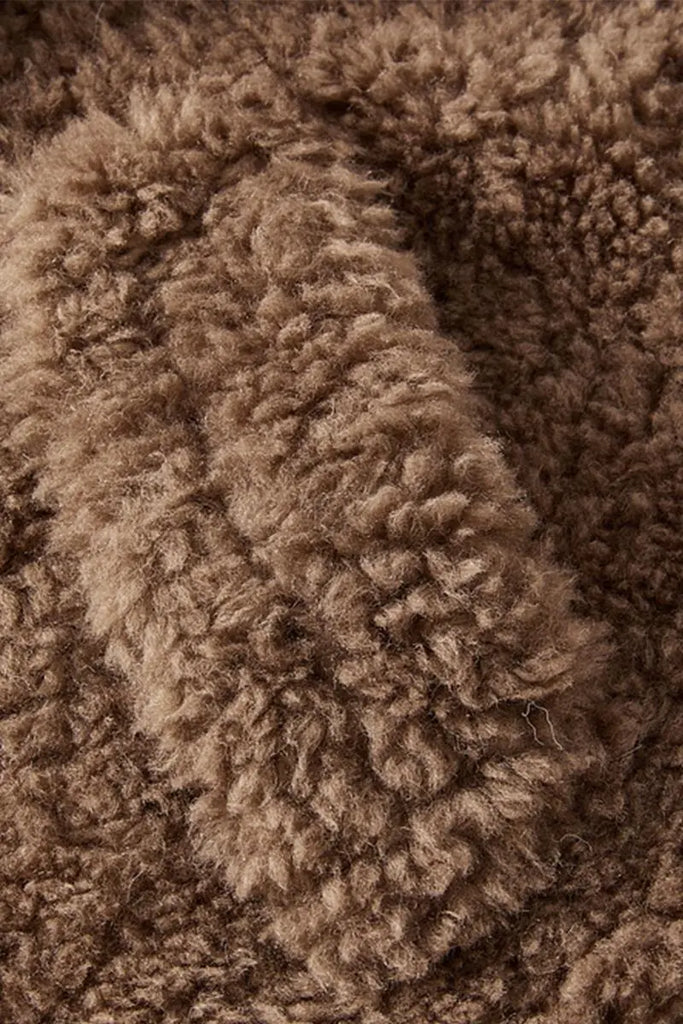 Genuine Shearling & Faux Suede Long Coat with Stand Collar Fibflx