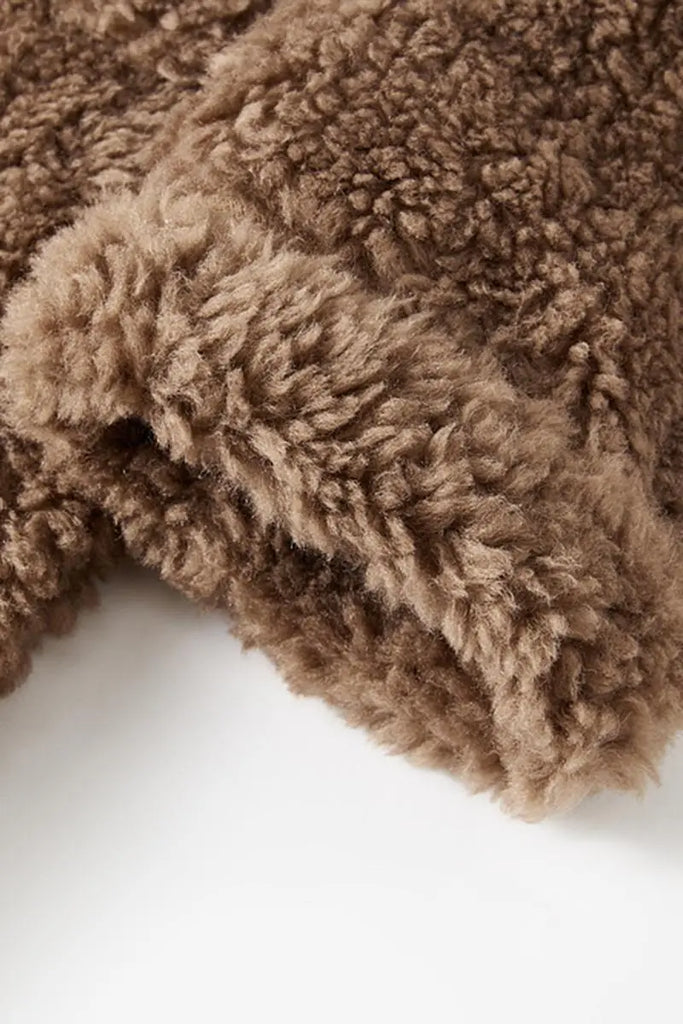 Genuine Shearling & Faux Suede Long Coat with Stand Collar Fibflx