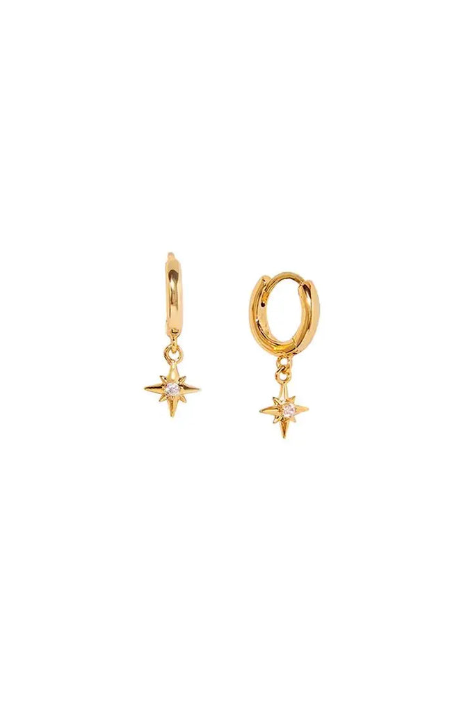 Fibflx Women's Gold Huggie Earrings with Star Drop