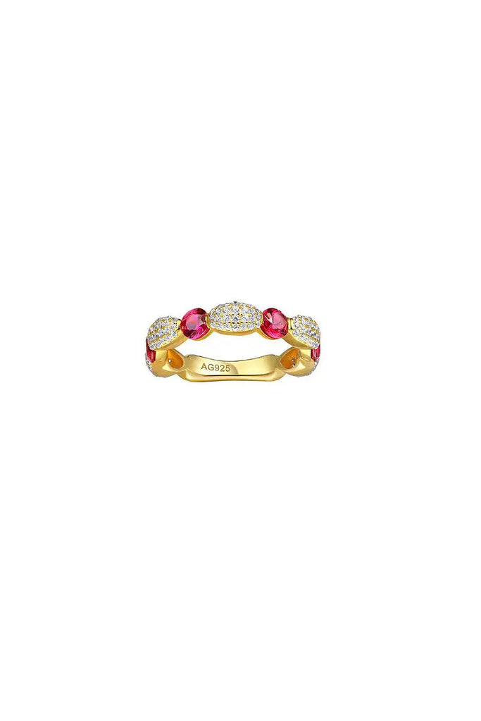 Gold Plated Sterling Silver Ruby & Moissanite Band Ring Fibflx