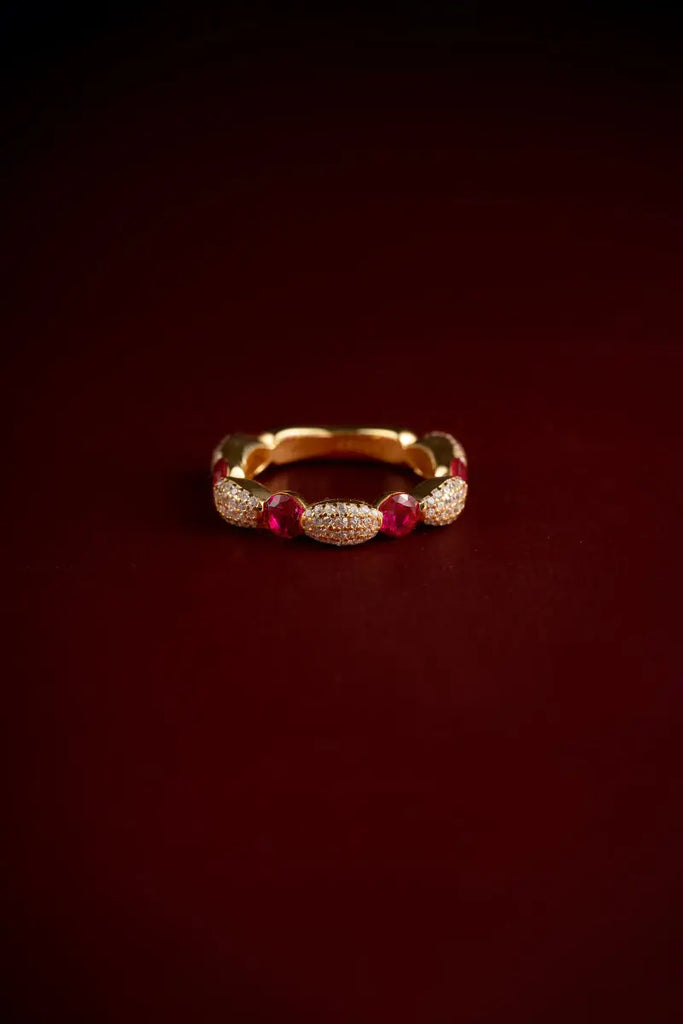 Gold Plated Sterling Silver Ruby & Moissanite Band Ring Fibflx