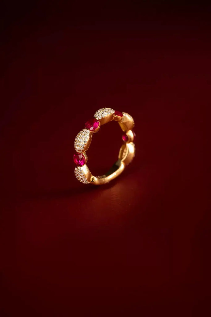Gold Plated Sterling Silver Ruby & Moissanite Band Ring Fibflx