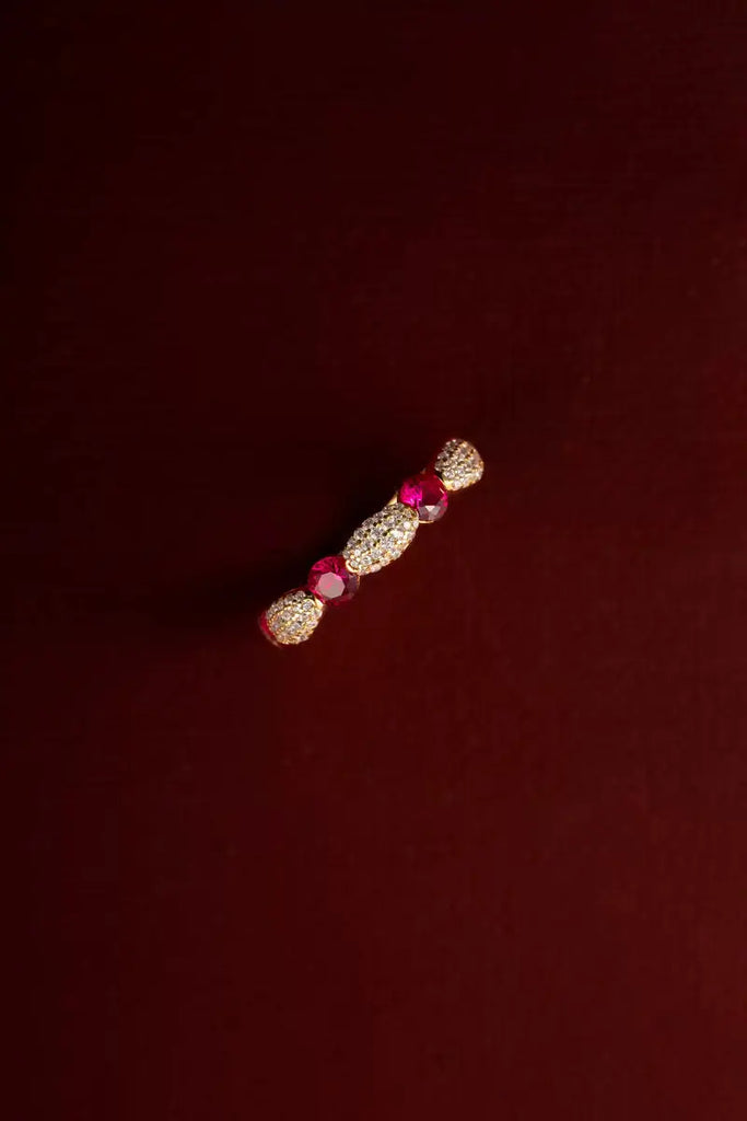 Gold Plated Sterling Silver Ruby & Moissanite Band Ring Fibflx