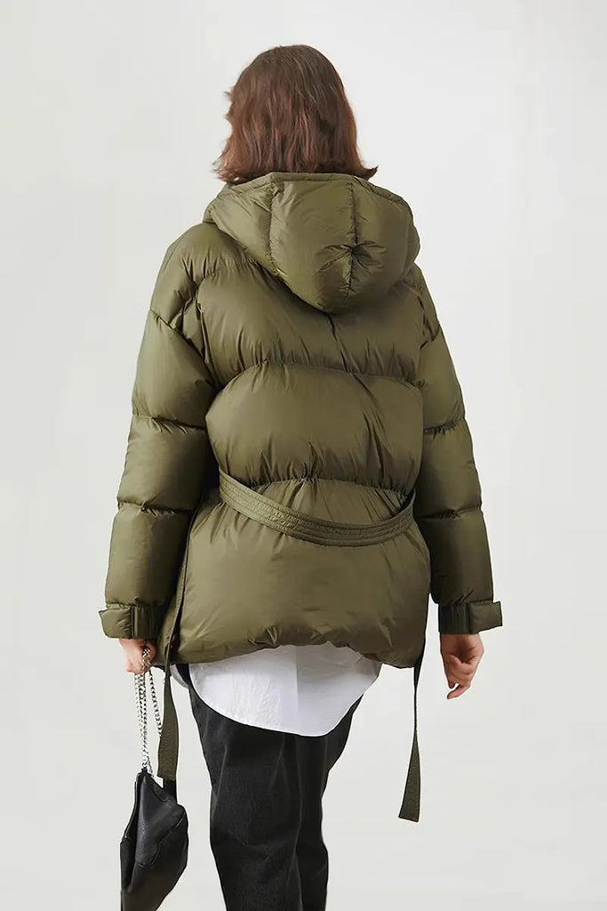 Fibflx Women's Green Down Puffer Jacket with Hood