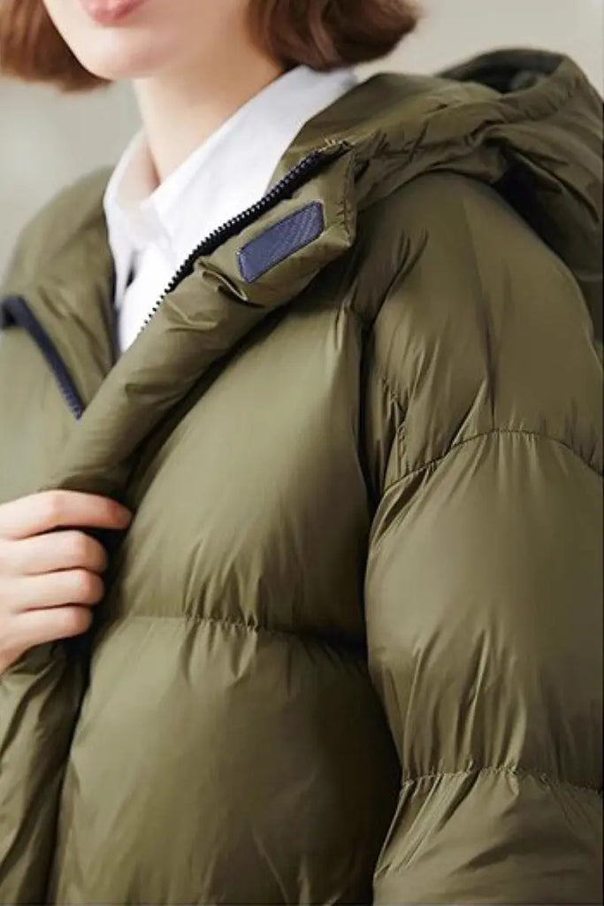 Fibflx Women's Green Down Puffer Jacket with Hood