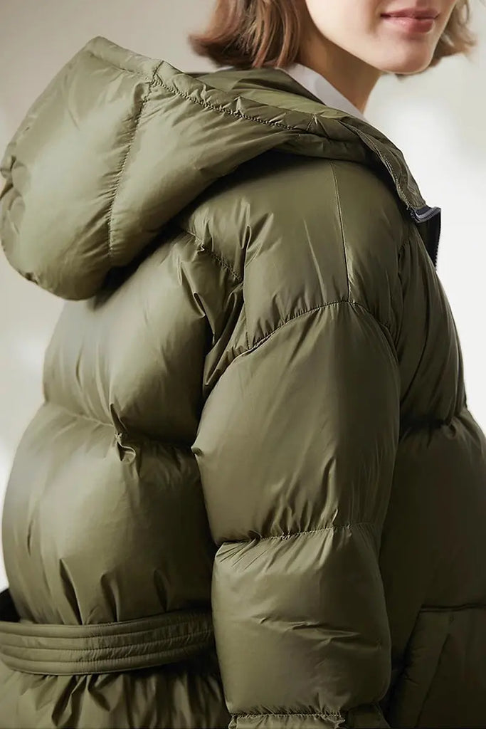 Fibflx Women's Green Down Puffer Jacket with Hood