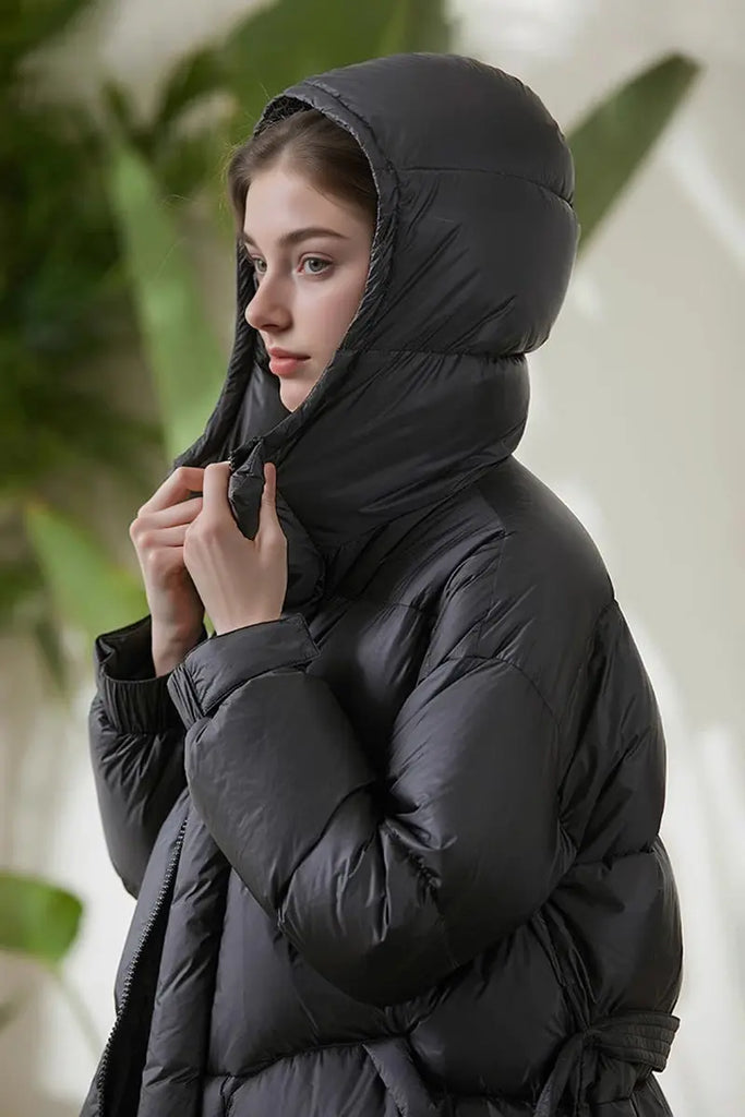 Fibflx Women's Green Down Puffer Jacket with Hood