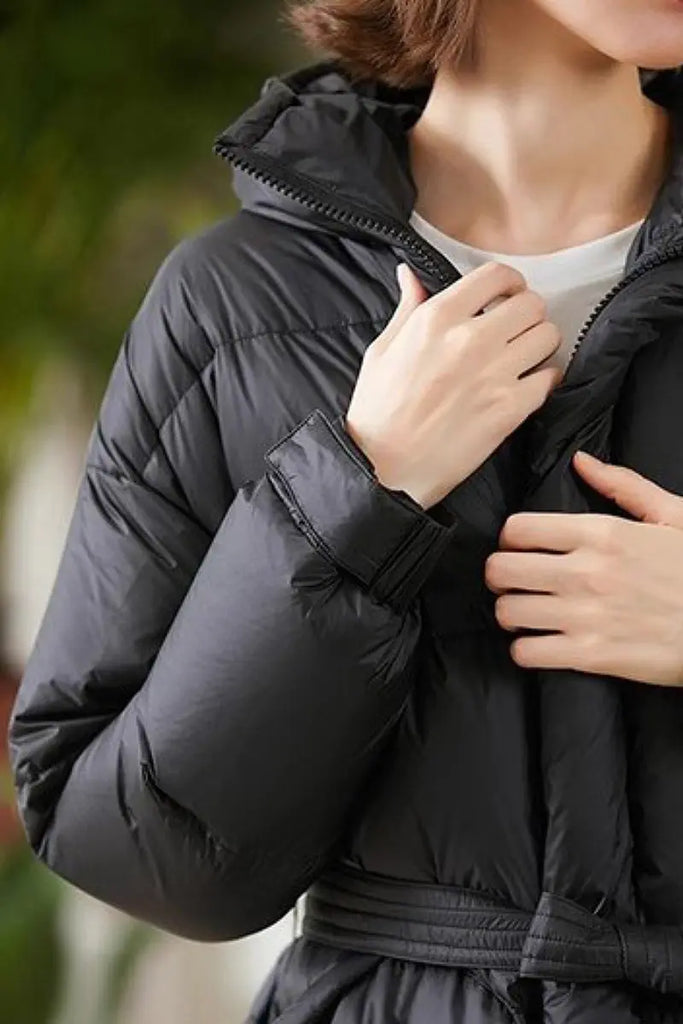 Fibflx Women's Green Down Puffer Jacket with Hood