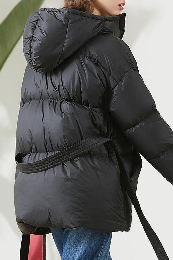 Fibflx Women's Green Down Puffer Jacket with Hood