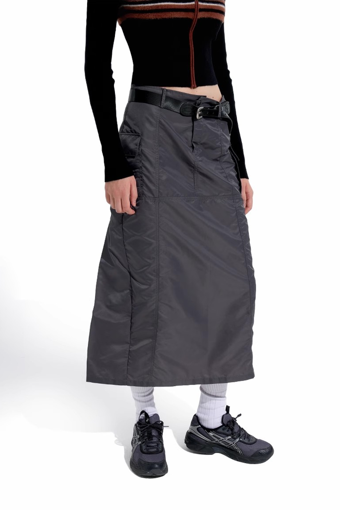Grey Cargo Skirt with Pockets Fibflx