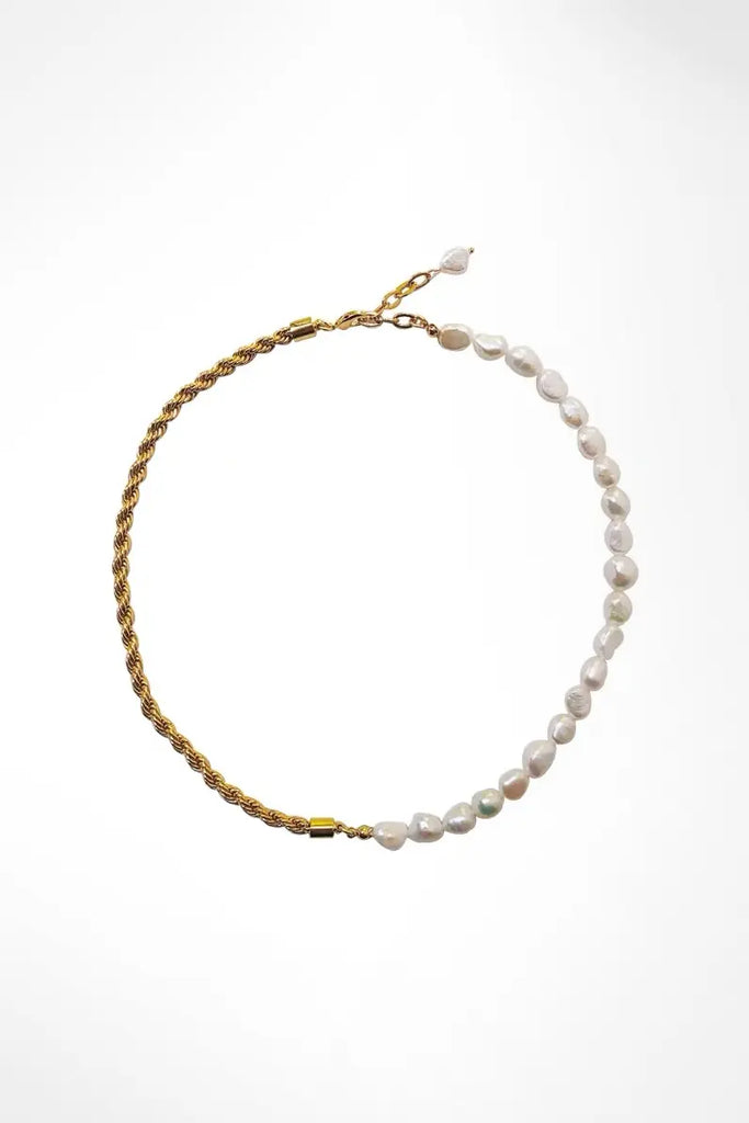 Half Pearl Half Gold Chain Choker Necklace Fibflx