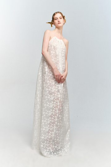 Fibflx Women's Halter Neck White Floral Jacquard Dress