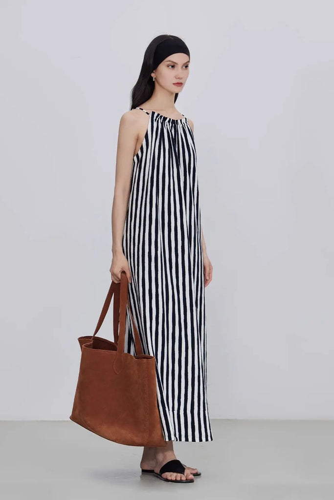 Fibflx Women's Halter Striped A-line Dress With Pockets